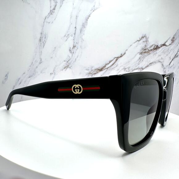 New GUCCI Sunglasses Black 54mm Square Gold Interlocking GG Red Green Web main image 4